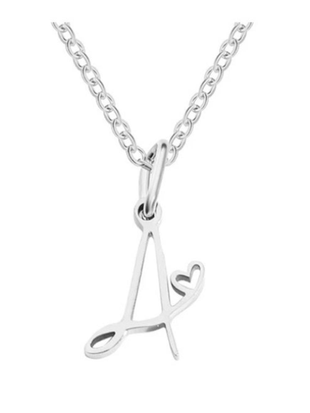 Silver Letter A Heart Necklace -